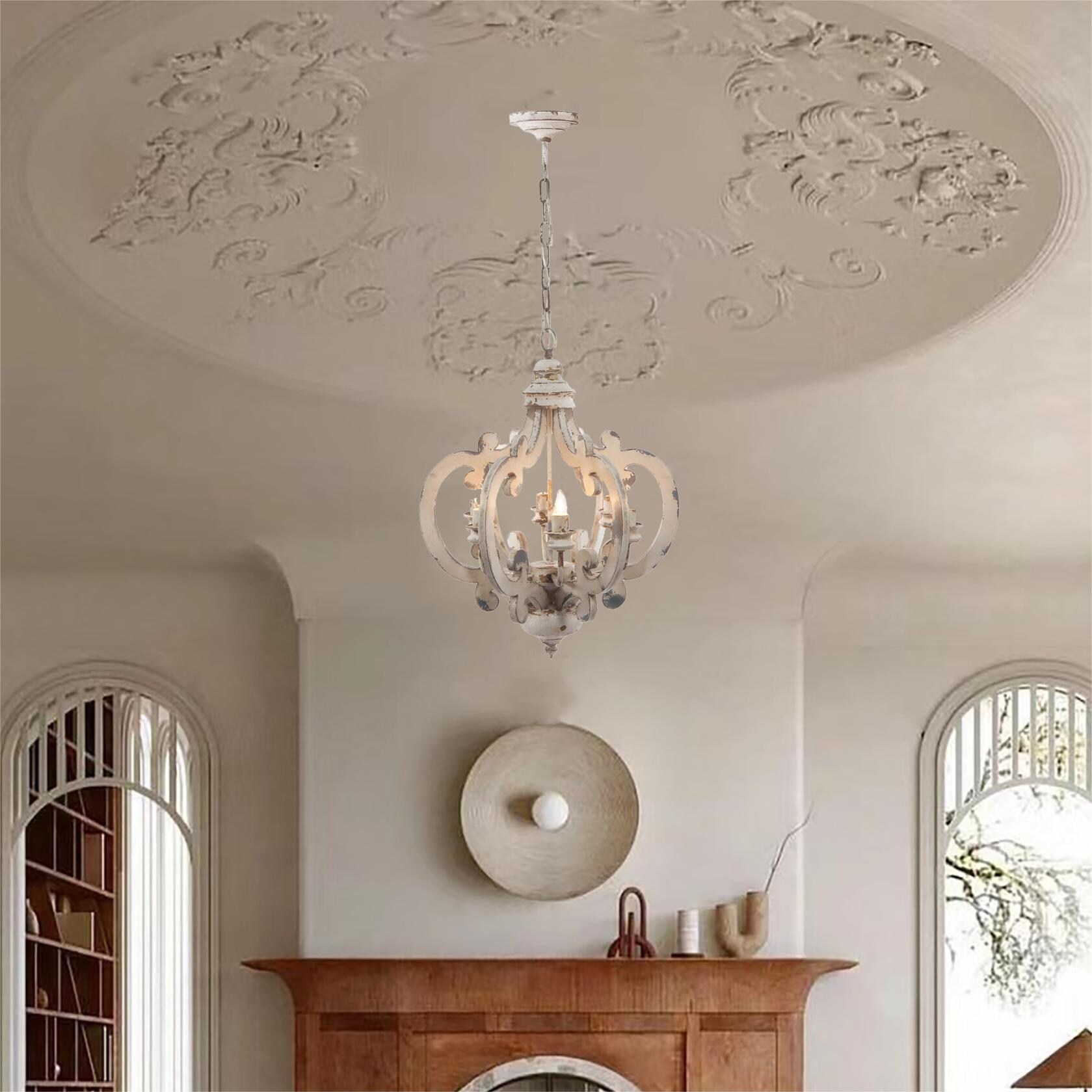 6-Light Victorian Wooden Chandelier, Kitchen Dining Room 6-Light Victorian Wooden Chandelier, Kitchen Dining Room